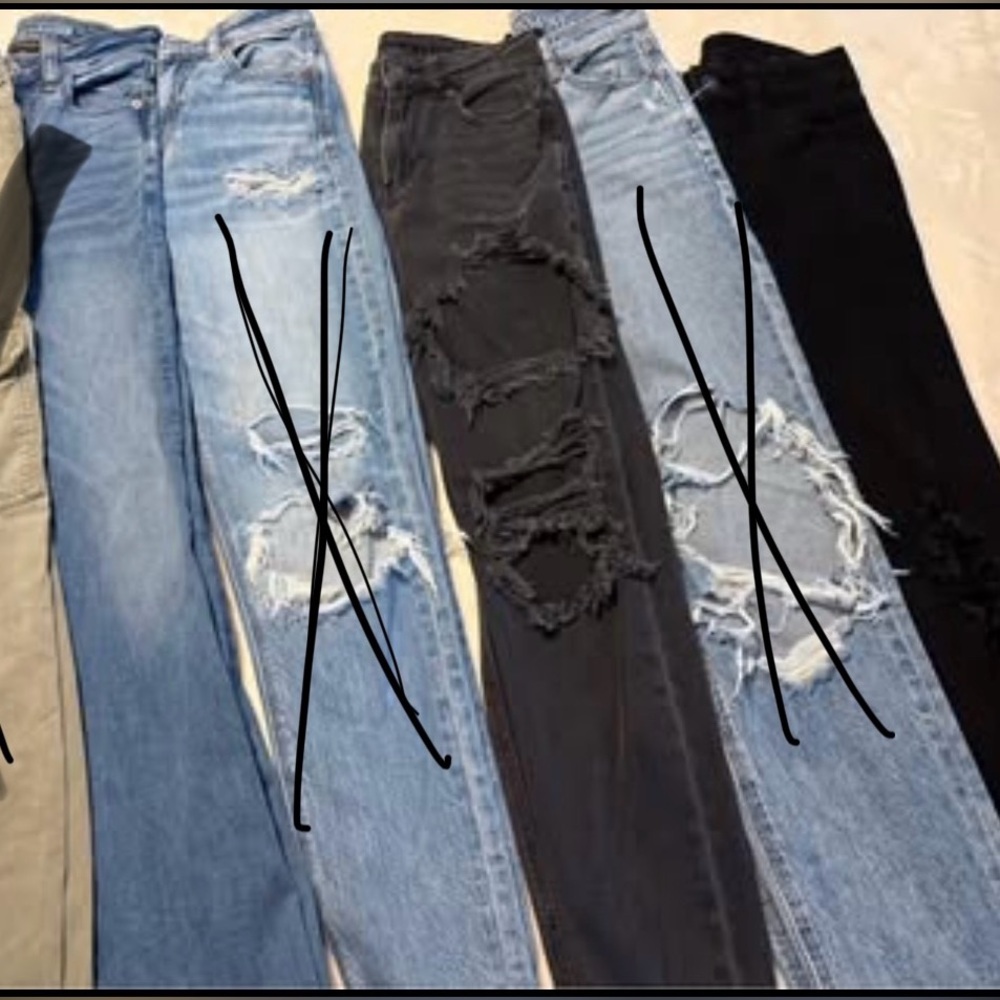 Distressed Blue and Black Jeans